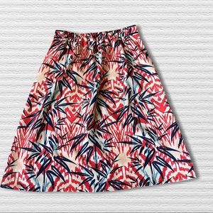 Zara Red White & Blue A-line Skirt Palm Leaf Print